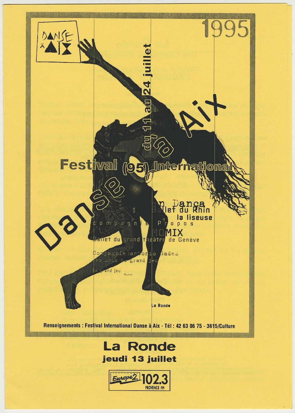 Feuille de salle du festival Danse à Aix pour "Esquisses à vivre", juillet 1995