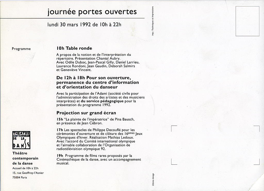 Invitation aux Portes ouvertes (verso)