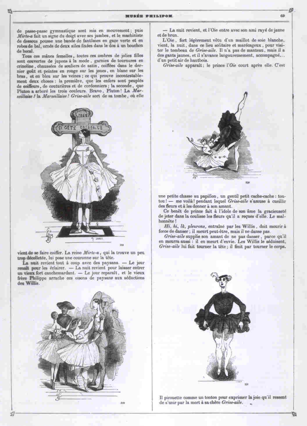 Grise-aile, parodie de Giselle ou les Wilis. Textes et dessins de Lorentz, Musée Philipon, 1842-1843. Bibliothèque-musée de l'Opéra-BnF