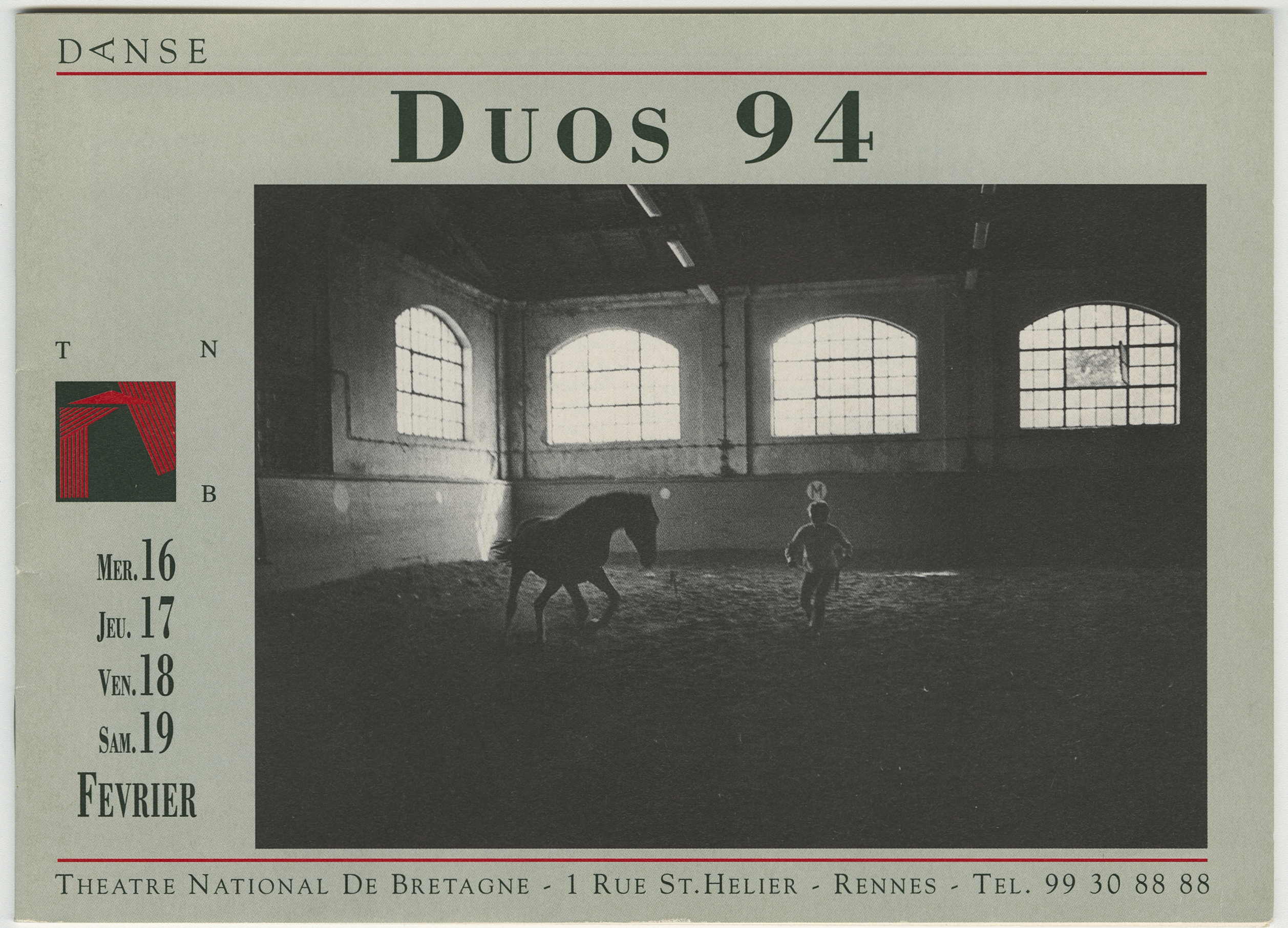 Extrait du programme du Théâtre national de Bretagne pour le festival Duos 94, février 1994